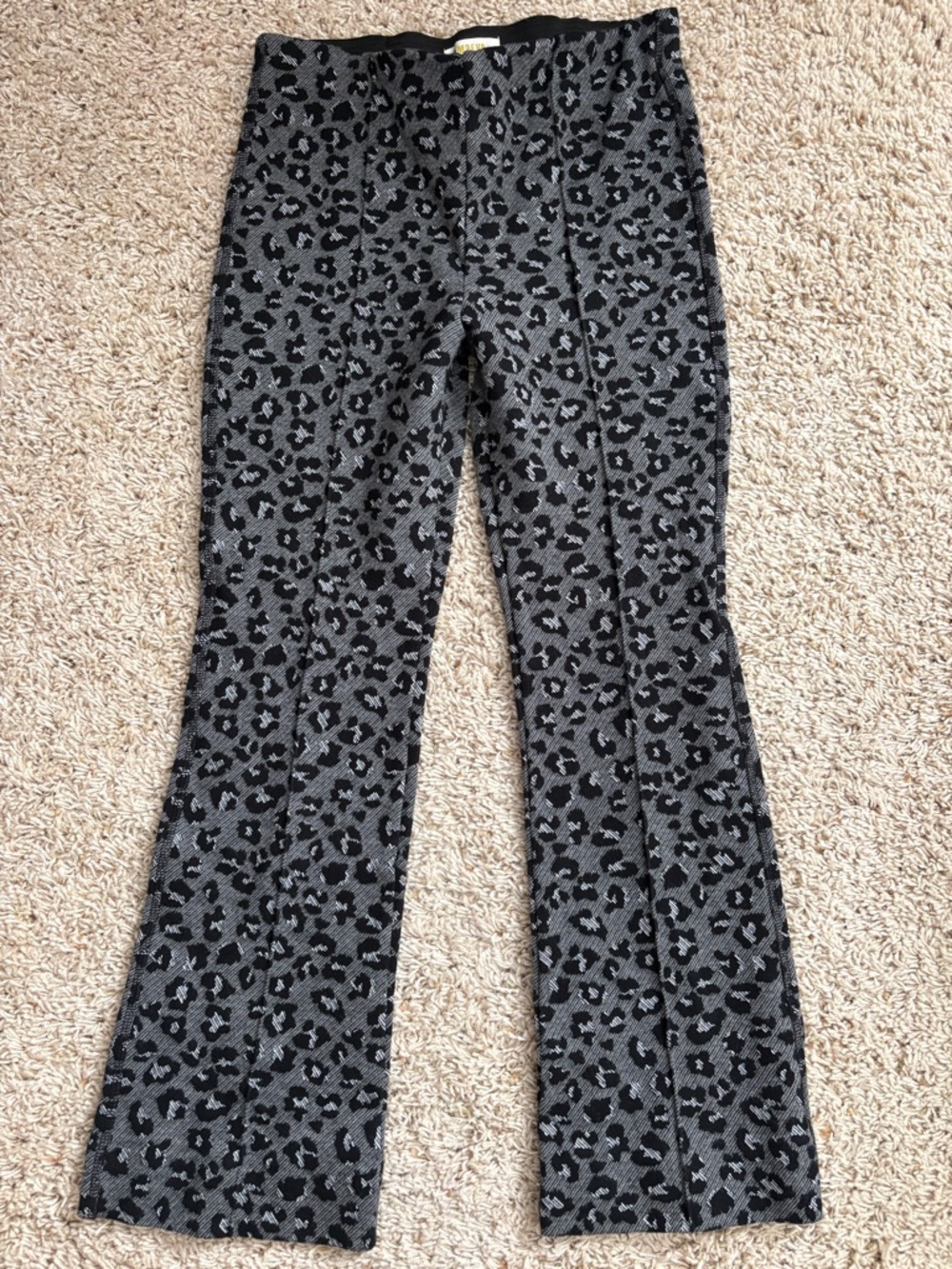 Maeve Gray and Black Leopard Print Cropped Flare Pants